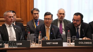 El embajador de Vietnam en Francia, Trinh Duc Hai, pronuncia un discurso en la reunión. (Foto: VNA)