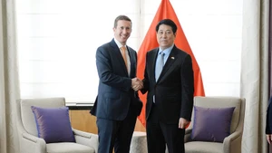 El presidente de Vietnam, Luong Cuong (derecha) y Jeffrey David Perlman, director ejecutivo del Fondo de Inversión Warburg Pincus y presidente del Consejo Empresarial EE. UU.-ASEAN. (Foto: VNA)