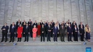 Representantes de países asisten a una reunión de ministros de Asuntos Exteriores de la OTAN en la sede de la organización en Bruselas, Bélgica, el 3 de abril de 2025. (Foto: Xinhua)