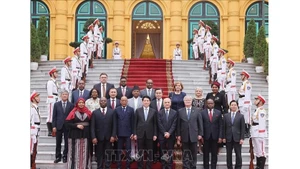El presidente vietnamita, Luong Cuong, y nuevos embajadores. (Foto: VNA)