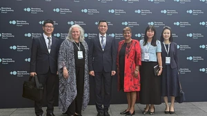 Dang Hoang Giang, viceministro de Relaciones Exteriores de Vietnam (tercero desde la izquierda), y los delegados. (Foto: VNA)