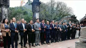 Vietnamitas en el extranjero visitan y ofrecen incienso en el complejo de templos del Rey Dinh y el Rey Le, en la provincia de Ninh Binh. (Foto: VNA)