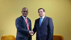 El primer ministro de Vietnam, Pham Minh Chinh (derecha), se reúne con su homólogo de las Islas Salomón, Jeremiah Manele. (Foto: VNA)