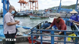 Las autoridades supervisan el proceso de llegada del pescado al puerto. (Foto: VNA)