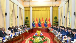 El presidente de Vietnam, Luong Cuong, sostiene conversaciones con su homólogo sudafricano, Matamela Cyril Ramaphosa (Foto: Nhan Dan)