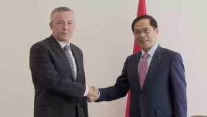 El viceprimer ministro y canciller de Vietnam, Bui Thanh Son (derecha) y el enviado especial del presidente de Chile, Heraldo Muñoz (Foto: VNA)