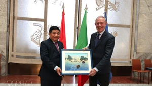 El viceprimer ministro vietnamita Nguyen Chi Dung y el ministro italiano de Empresas y Made in Italy, Adolfo Urso. (Foto: VNA)