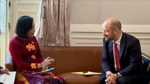 La vicepresidenta de la Asamblea Nacional de Vietnam, Nguyen Thi Thanh, se reúne con el subtitular del Senado francés, Loic Hervé (Foto: VNA)
