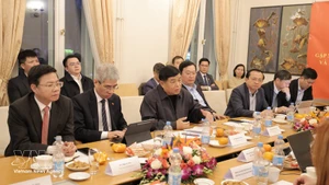 El viceprimer ministro Nguyen Chi Dung habla en la cita (tercero a la izquierda). (Foto: VNA)