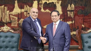 El primer ministro de Vietnam, Pham Minh Chinh, recibe a Ali Ijaz Ahmad, presidente y director general del grupo singapurense Makara Capital Partners. (Foto: VNA)