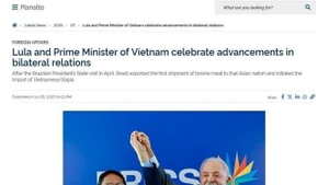 El diario Planalto del Gobierno brasileño informa sobre la reunión entre el primer ministro Pham Minh Chinh y el presidente Luiz Inácio Lula da Silva (Foto: VNA)
