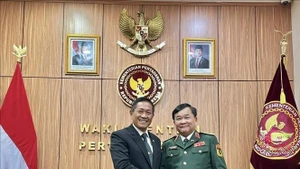 El viceministro de Defensa de Vietnam, coronel general Hoang Xuan Chien, y el teniente general Tri Budi Utomo, secretario general del Ministerio de Defensa de Indonesia. (Foto: VNA)