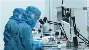 Fabricación de cámaras en la empresa Sunny Opotech Vietnam en el Parque Industrial Yen Binh. (Foto: VNA)