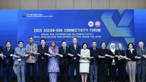 Embajadores de las delegaciones de la Asean y ponentes en el Foro. (Foto: VNA)
