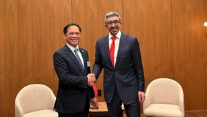 El viceprimer ministro vietnamita Bui Thanh Son se reúne con el vicepremier y ministro de Relaciones Exteriores de Emiratos Árabes Unidos (EAU), Sheikh Abdullah bin Zayed Al Nahyan. (Foto: VNA)