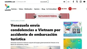 El portal electrónico de teleSUR, uno de los canales de televisión más importantes de Venezuela y América Latina, publicó una nota en la que expresa sus condolencias al pueblo vietnamita (Foto: VNA).