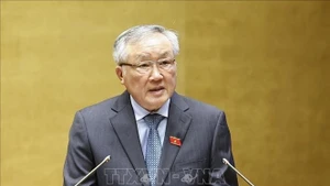 El viceprimer ministro permanente Nguyen Hoa Binh interviene en la reunión. (Foto: VNA)