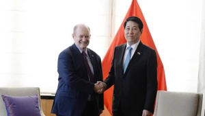 El presidente vietnamita, Luong Cuong, se reúne con el senador estadounidense Chris Coons.