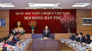 El presidente de la Asamblea Nacional de Vietnam, Tran Thanh Man, habla en la reunión. (Foto: VNA)