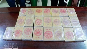 La policía de la provincia centrovietnamita de Nghe An incauta 22 ladrillos de heroína. (Foto: VNA)