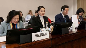 La viceministra vietnamita del Interior, Nguyen Thi Ha, presenta el noveno informe nacional ante el Comité de las Naciones Unidas (ONU) para la Eliminación de la Discriminación contra la Mujer (Foto: VNA)