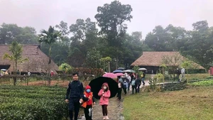 Visitantes recorren la Aldea de Cultura y Turismo de las Etnias de Vietnam.