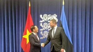 El viceprimer ministro y canciller de Vietnam, Bui Thanh Son, y el titular de Asuntos Exteriores de Estonia, Margus Tsahkna. (Fuente: VNA) 