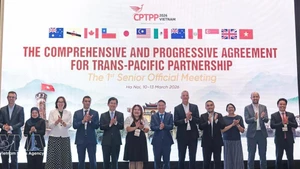 Los jefes de delegación que asisten a la sesión posan para una foto de grupo. (Foto: VNA)