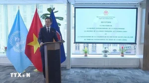 El embajador Do Hung Viet, jefe de la misión permanente de Vietnam ante la Organización de las Naciones Unidas, habla en la cita. (Foto: VNA)
