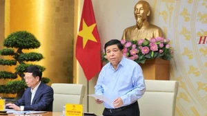 El viceprimer ministro vietnamita Nguyen Chi Dung habla en la reunión. (Foto: VNA)