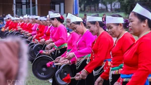 Espectáculo con los gong en Phu Tho. (Foto: VNA)