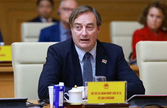 Un representante empresarial europeo habla en el evento. (Foto: VNA) Un representante empresarial europeo habla en el evento. (Foto: VNA)