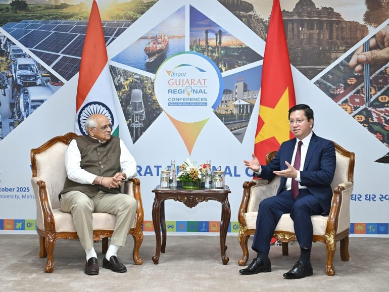 El embajador Nguyen Thanh Hai (a la derecha) dialoga con el gobernador del estado de Gujarat. (Foto: Oficina Comercial de Vietnam en India) El embajador Nguyen Thanh Hai (a la derecha) dialoga con el gobernador del estado de Gujarat. (Foto: Oficina Comercial de Vietnam en India)