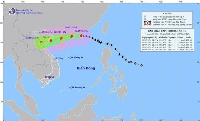 Se espera que la tormenta provoque intensas lluvias a partir del 21 de julio, con precipitaciones de entre 200 y 350 mm en el noreste del país (Fuente: VNA) Se espera que la tormenta provoque intensas lluvias a partir del 21 de julio, con precipitaciones de entre 200 y 350 mm en el noreste del país (Fuente: VNA)