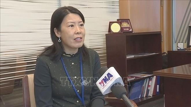 La directora de la Oficina de la ONU contra la Droga y el Delito (UNODC), Xiaohong Li, en en una entrevista exclusiva con la Agencia Vietnamita de Noticias. (Foto: VNA)