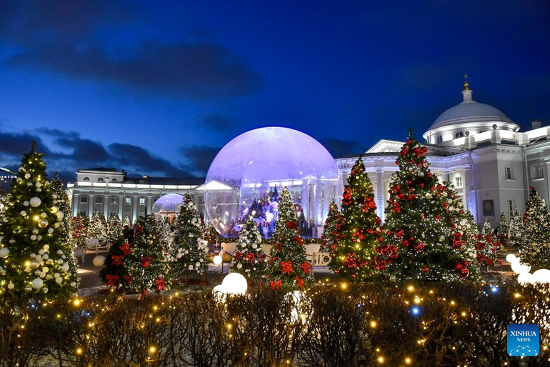 Decoraciones de Año Nuevo en Moscú, Rusia.