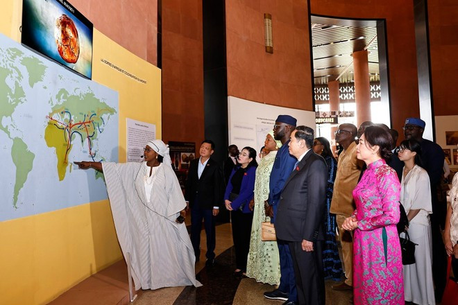 El presidente de la Asamblea Nacional de Vietnam, Tran Thanh Man, acompañado por su esposa y una delegación de alto nivel, visita el Museo de las Civilizaciones Negras en Dakar (Fuente: VNA) El presidente de la Asamblea Nacional de Vietnam, Tran Thanh Man, acompañado por su esposa y una delegación de alto nivel, visita el Museo de las Civilizaciones Negras en Dakar (Fuente: VNA)