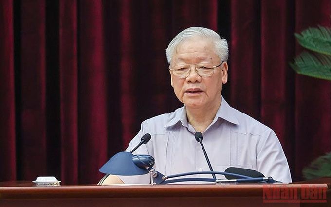 El secretario general del Partido Comunista de Vietnam (PCV), Nguyen Phu Trong habla en el evento. (Fotografía: Nhan Dan)