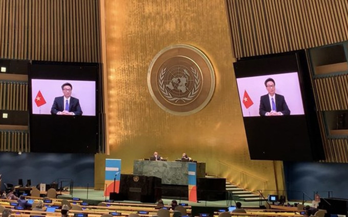 El viceprimer ministro de Vietnam, Vu Duc Dam, interviene en la cita. (Fotografía: VNA) 