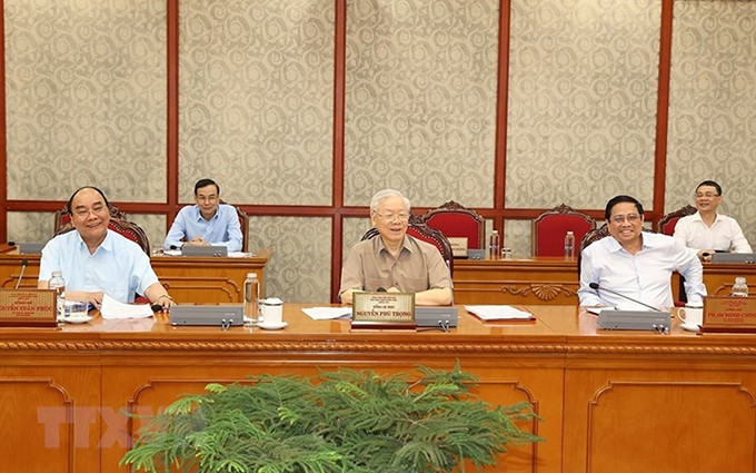 El secretario general del PCV, Nguyen Phu Trong habla en el evento. (Fotografía: VNA)