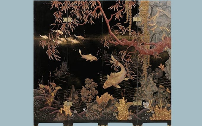 La obra Nueve carpas en agua del artista Pham Hau.