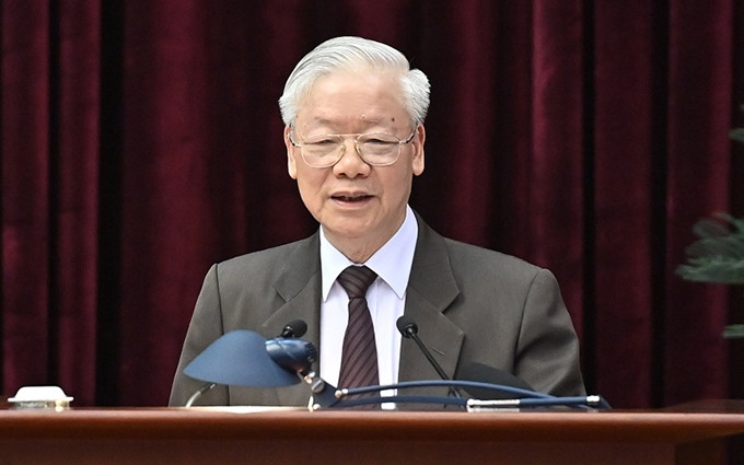 El secretario general del Partido Comunista de Vietnam, Nguyen Phu Trong, interviene en la conferencia. (Fotografía: Nhan Dan)