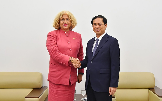 El canciller de Vietnam, Bui Thanh Son recibe a la viceministra de Relaciones Exteriores para Asia, Medio Oriente y Oceanía de Venezuela, Capaya Rodríguez González.(Fotografía: baoquocte.vn)