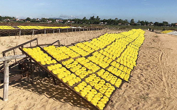 Fideos de arrurruz dorados bajo el sol. 