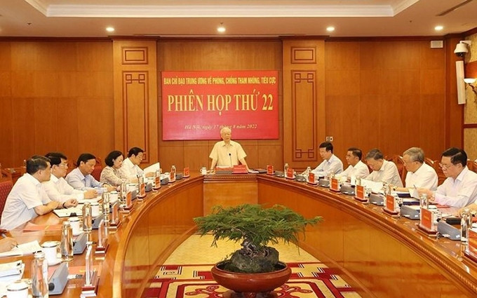 El secretario general del PCV, Nguyen Phu Trong pronuncia un discurso para dirigir la sesión. (Fotografía: Nhan Dan)