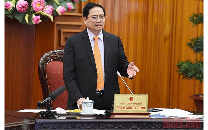 El primer ministro de Vietnam, Pham Minh Chinh, interviene en la reunión. (Fotografía: Nhan Dan)