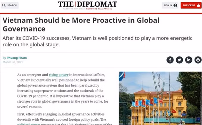 El artículo publicado en The Diplomat. (Fotografía: VNA)