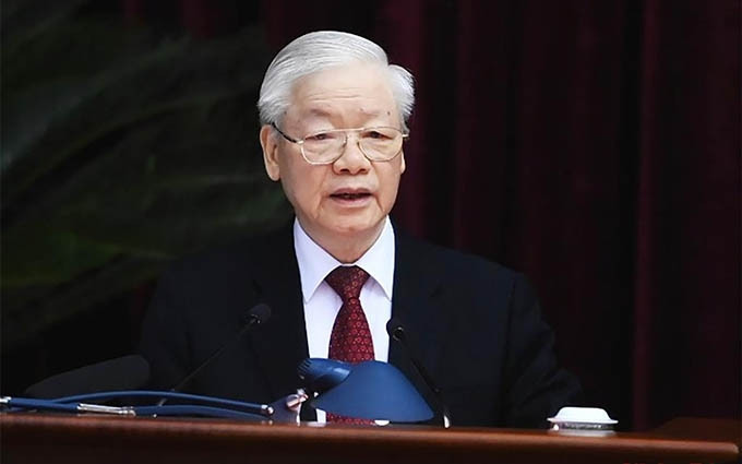 El secretario general del Partido Comunista de Vietnam (PCV), Nguyen Phu Trong, habla en el evento (Foto: Dang Khoa)