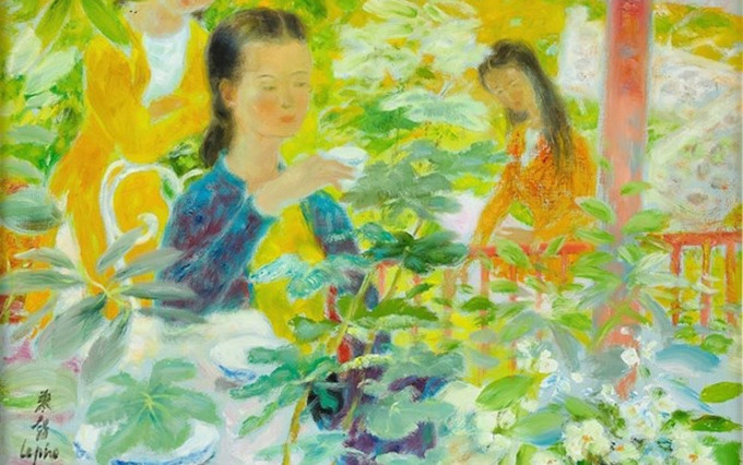 La pintura al óleo "L'heure du the" (Fiesta del Té).