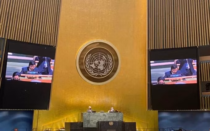 El embajador Dang Dinh Quy presenta la Resolución. (Fotografía: cand.com.vn)